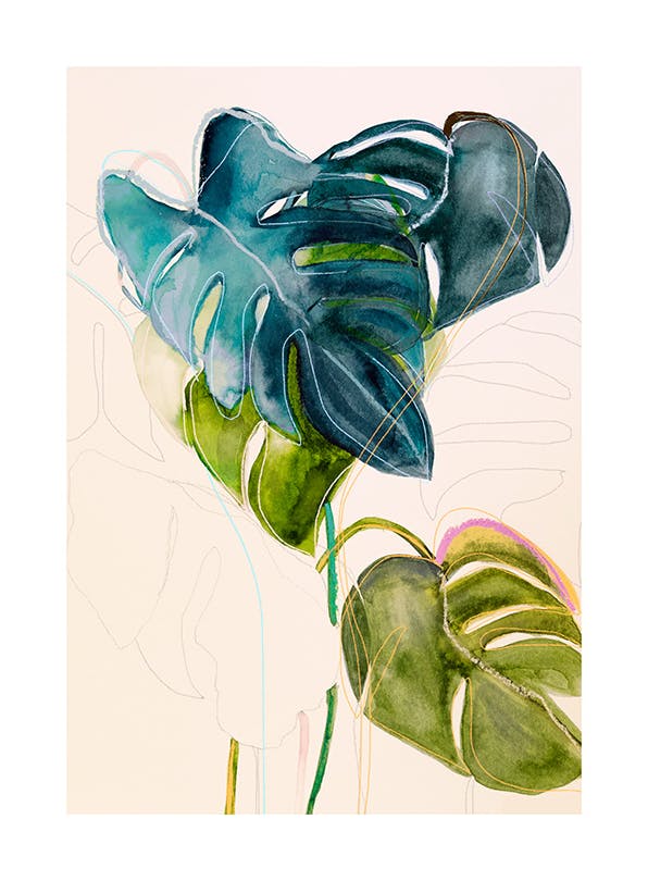 Leigh Viner - Blue Monstera Affiche (50x70 cm) - Leigh Viner