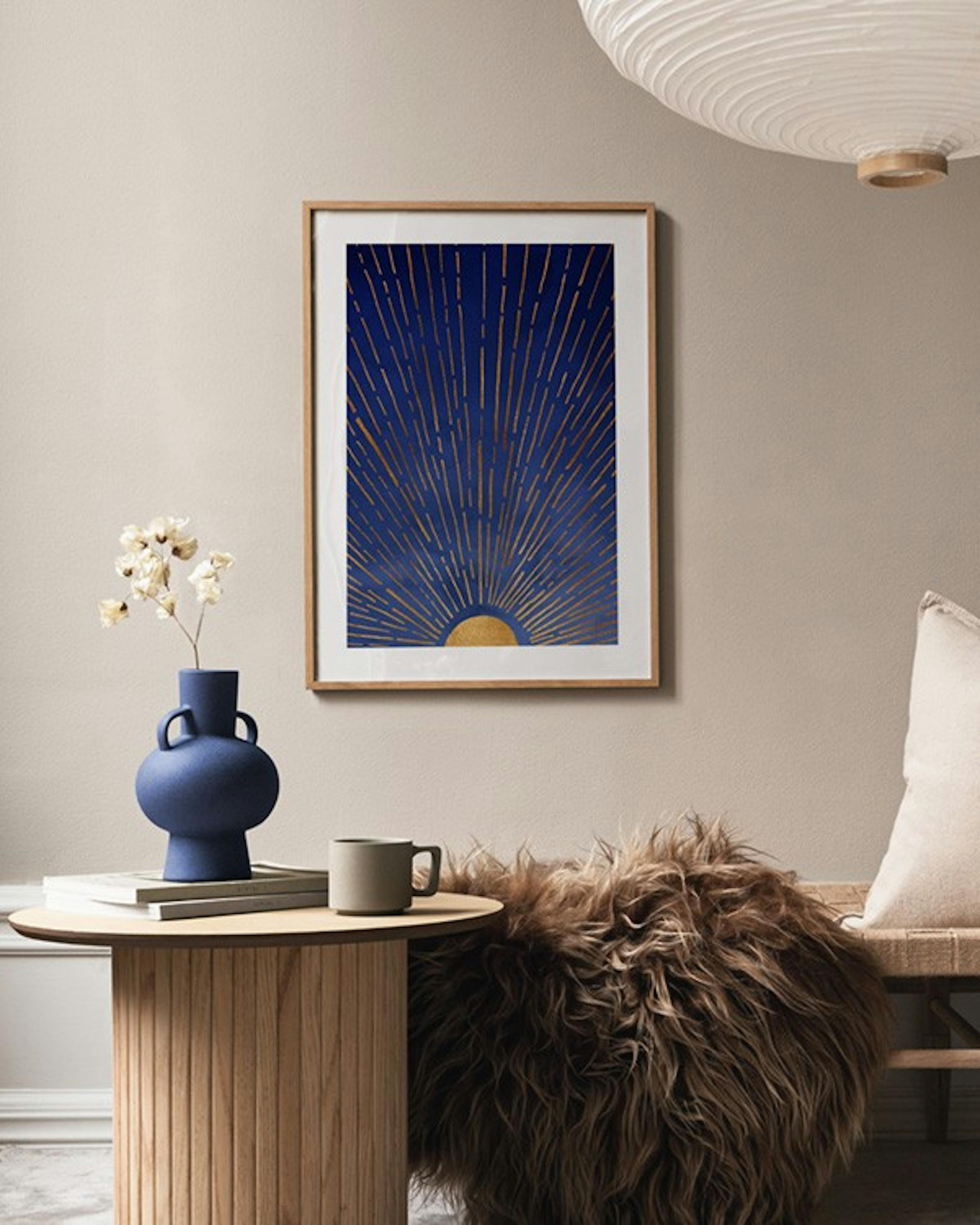 Kristian Gallagher - Twilight Blue and Metallic Gold Sunrise Print