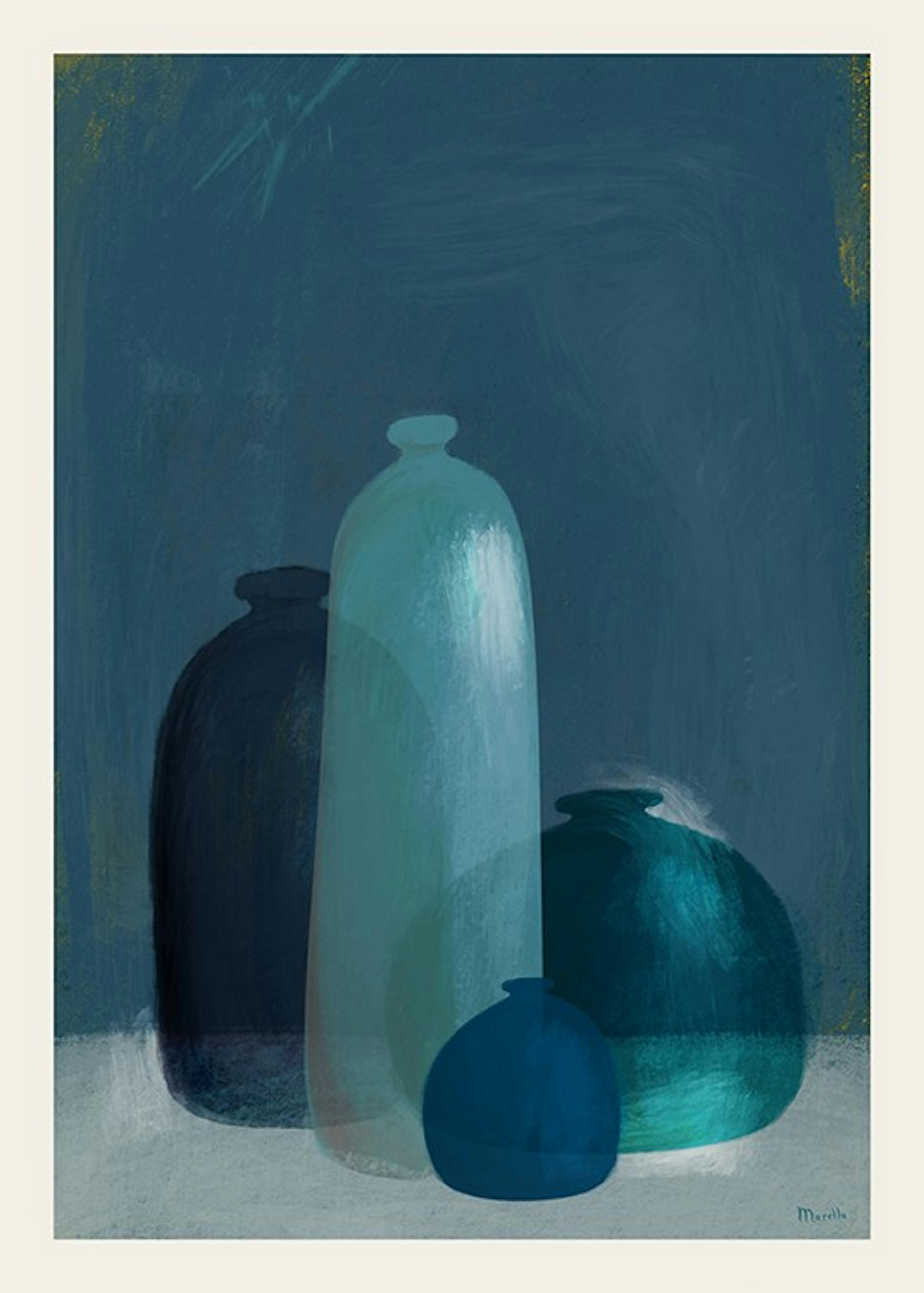 Marco Marella - Still Life with Blue Glass Vases Plakát 0