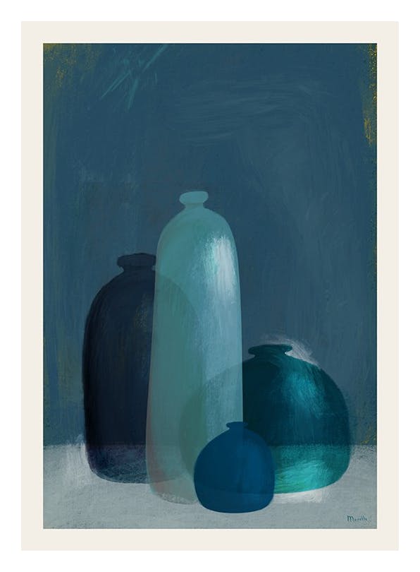 Marco Marella - Still Life with Blue Glass Vases Poster (30x40 cm)
