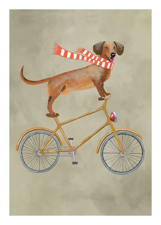 Coco De Paris - Dachshund on Bicycle in the Winter Plagát 0