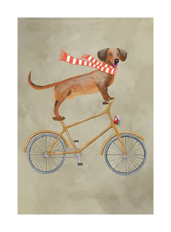 Coco De Paris - Dachshund on Bicycle in the Winter Plakat (30x40 cm)-Plakaty