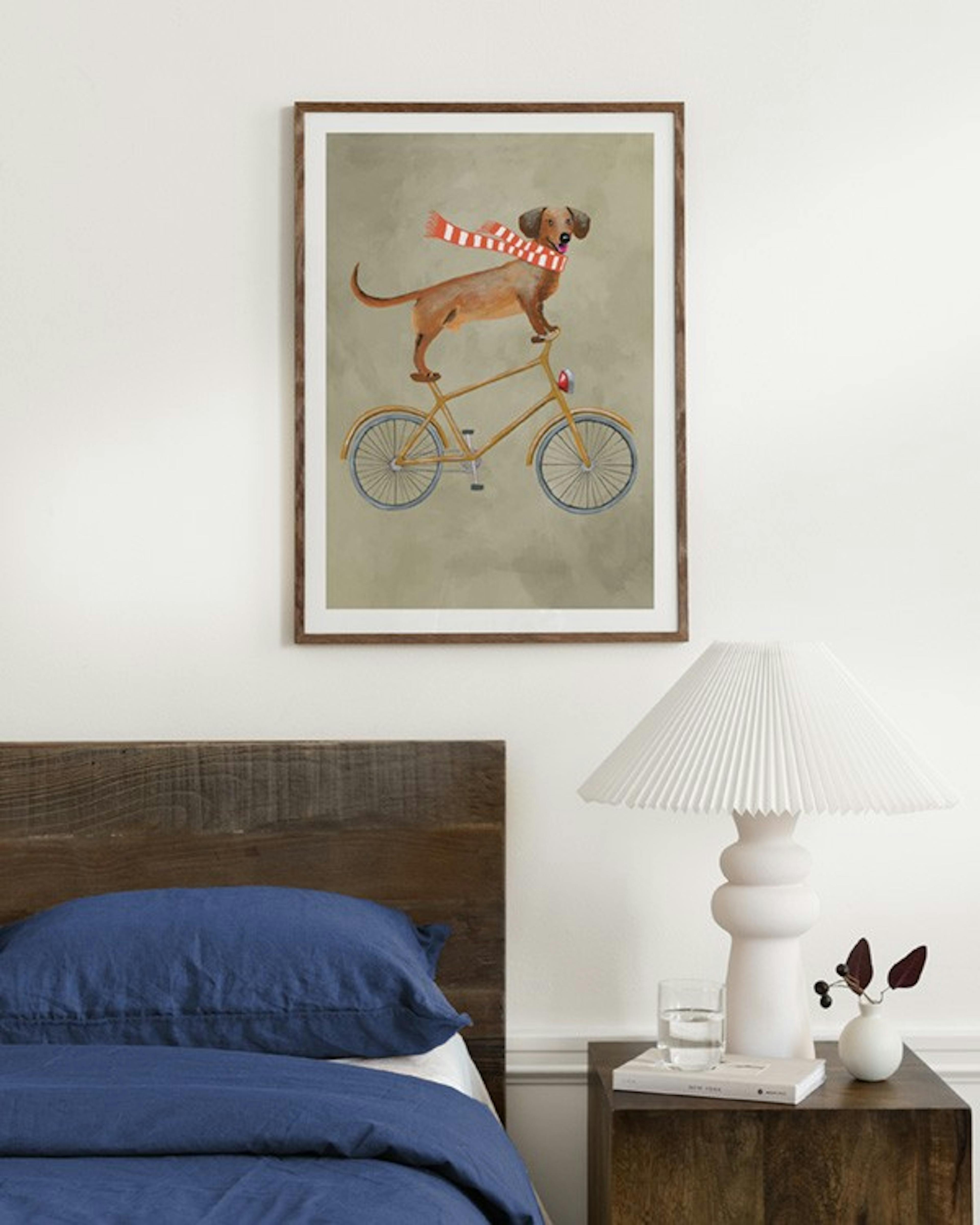 Coco De Paris - Dachshund on Bicycle in the Winter Affiche