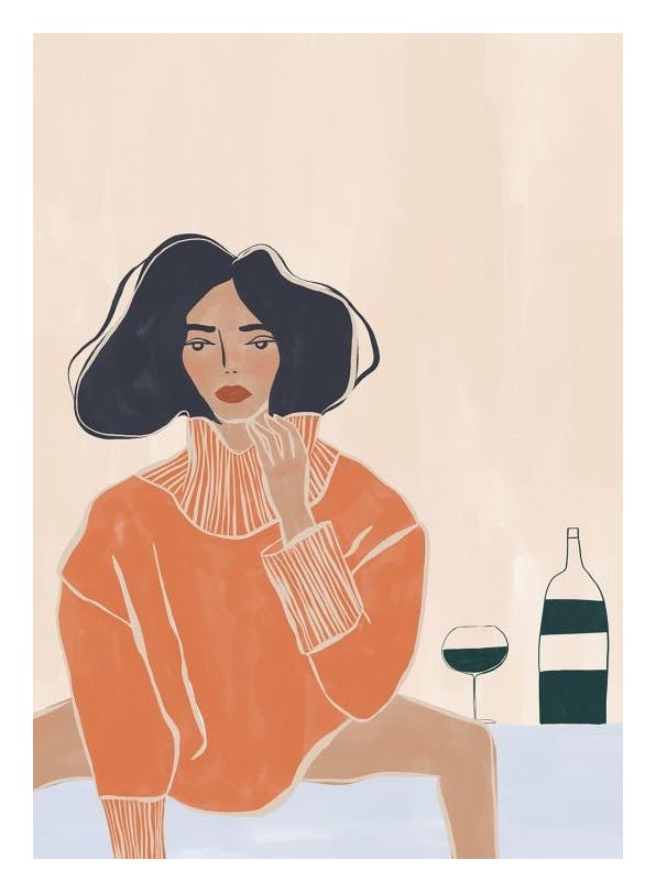 Ivy Green - Woman with Wine Print (30x40 cm)