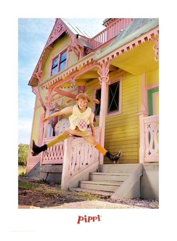 Pippi Longstocking Jumping Plakat (30x40 cm)- Astrid Lindgren