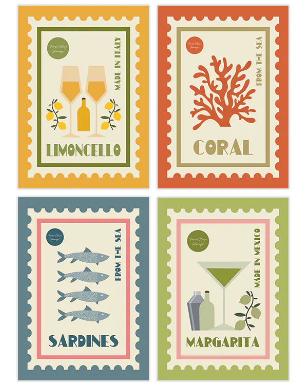 Colorful Stamp Collection Poster pack